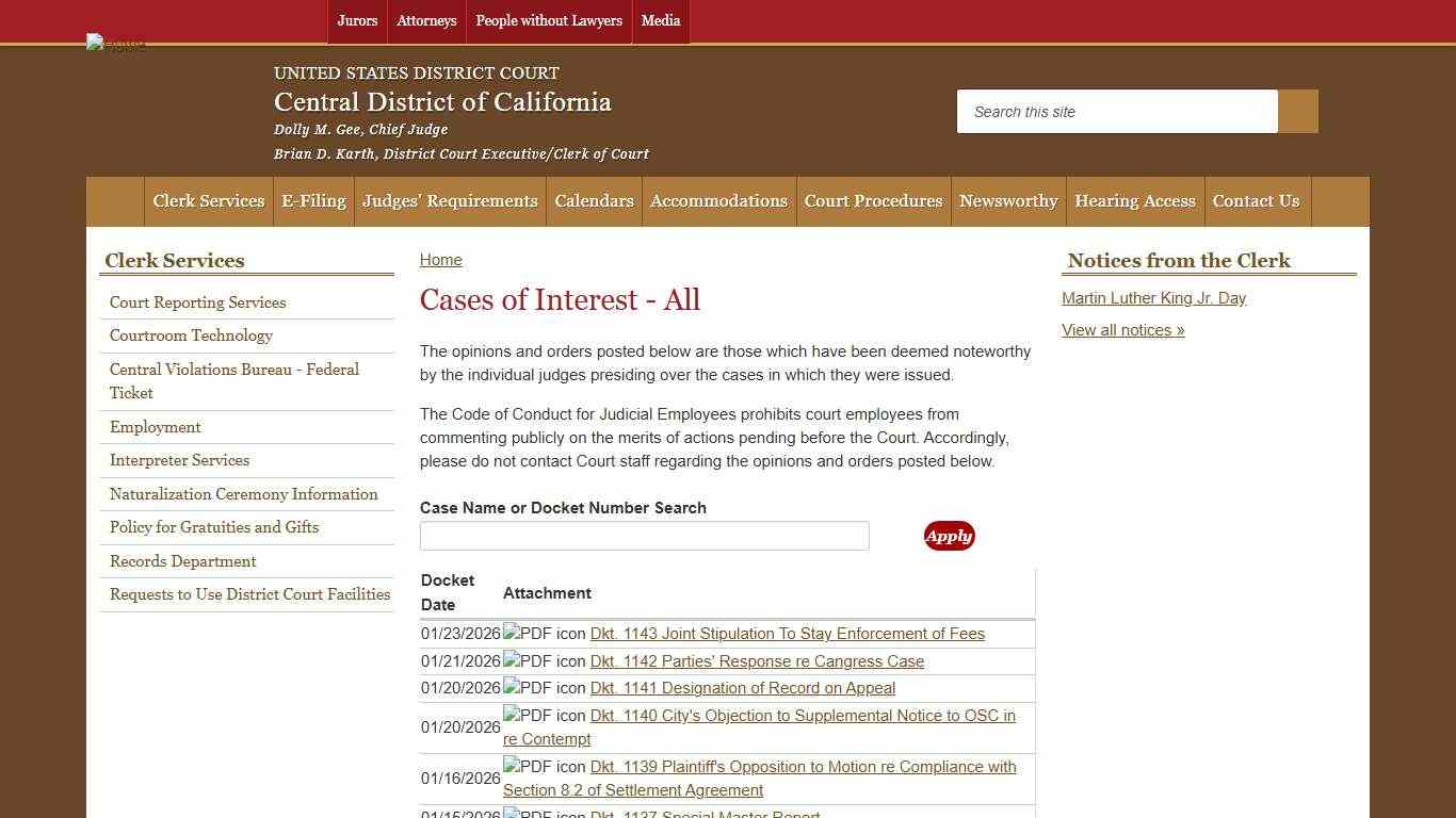 Cases of Interest - All Central District of California United States District Court